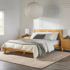Kirklands Home Beds & Headboards|Natural Pine Wood Slatted Headboard Queen Bed Tan