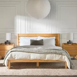 Kirklands Home Beds & Headboards|Natural Pine Wood Slatted Headboard Queen Bed Tan