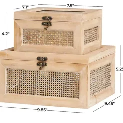 Hot Natural Rat and Glass Top Boxes, Set of 2 Baskets & Boxes