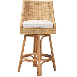 Kirklands Home Bar Stools & Counter Height Stools|Natural Rattan Bella Swivel Bar Stool White