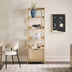 Kirklands Home Bookshelves|Natural Reeded Wood Holmes Narrow Bookcase Tan