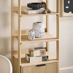 Kirklands Home Bookshelves|Natural Reeded Wood Holmes Narrow Bookcase Tan