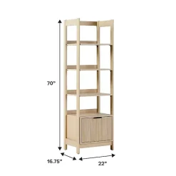 Kirklands Home Bookshelves|Natural Reeded Wood Holmes Narrow Bookcase Tan