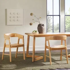 Kirklands Home Dining Chairs|Natural Rounded Modern Dining Chairs, Set of 2 Tan