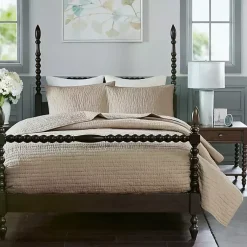 Kirklands Home Bedspreads & Coverlets|Natural Serene Quilted 3-pc. Queen Coverlet Set Tan