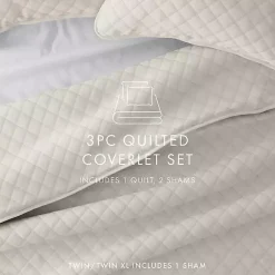 Kirklands Home Quilts|Natural Stitched Diamond 3-pc. King Quilt Set Ivory