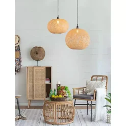 Kirklands Home Chandeliers & Pendant Lighting|Natural Wide Woven Bamboo Globe Pendant Light
