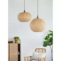 Kirklands Home Chandeliers & Pendant Lighting|Natural Wide Woven Bamboo Globe Pendant Light