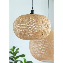 Kirklands Home Chandeliers & Pendant Lighting|Natural Wide Woven Bamboo Globe Pendant Light