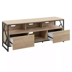 Kirklands Home Tv Stands & Media Consoles|Natural Wood and Black Steel Media Sd Tan
