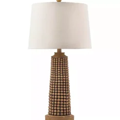 Kirklands Home Table Lamps|Natural Wood Beaded Base Table Lamp White
