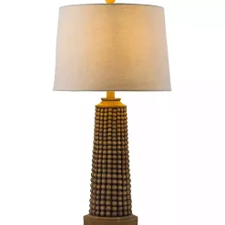 Kirklands Home Table Lamps|Natural Wood Beaded Base Table Lamp White