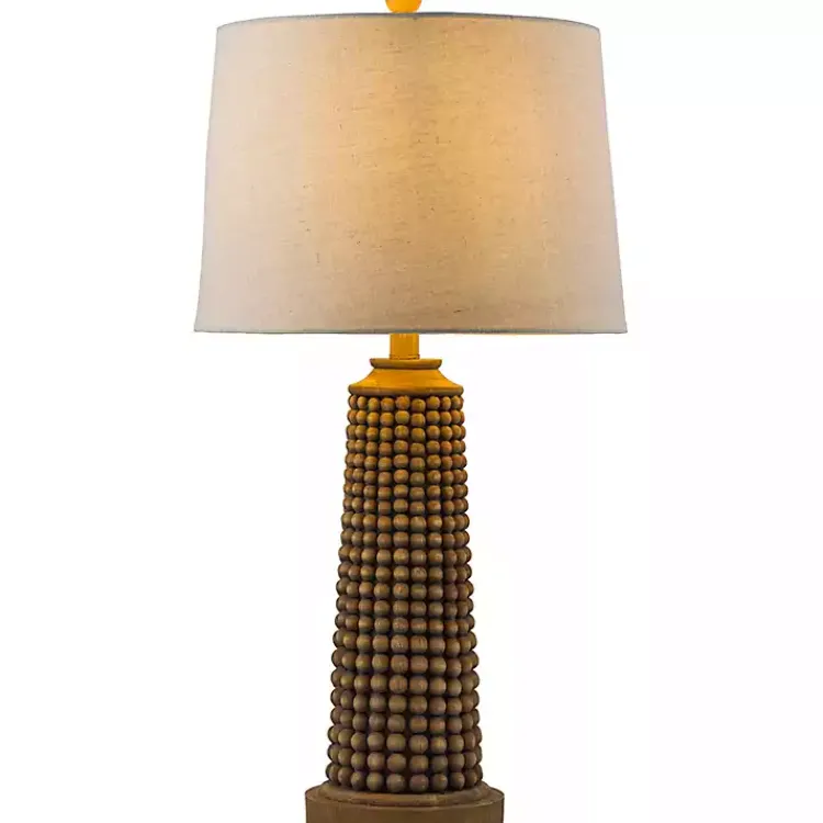 Kirklands Home Table Lamps|Natural Wood Beaded Base Table Lamp White