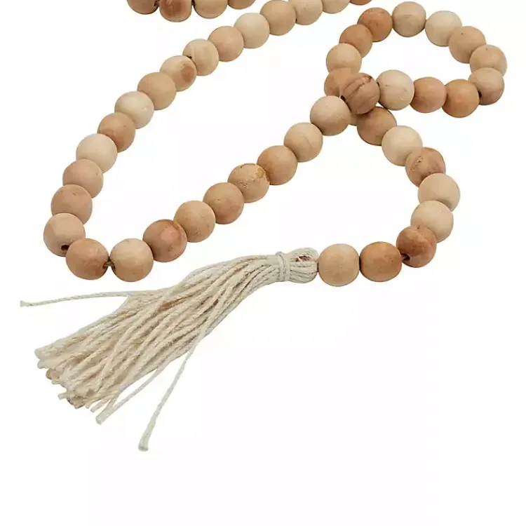 Outlet Natural Wood Beaded Tassel Garland Decorative Accents