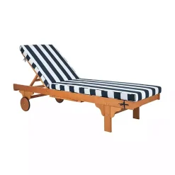 Kirklands Home Outdoor Seating|Natural Wood Chaise with Table and Striped Cushion