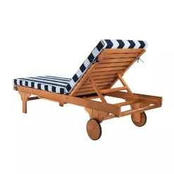 Kirklands Home Outdoor Seating|Natural Wood Chaise with Table and Striped Cushion