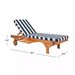 Kirklands Home Outdoor Seating|Natural Wood Chaise with Table and Striped Cushion