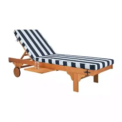 Kirklands Home Outdoor Seating|Natural Wood Chaise with Table and Striped Cushion
