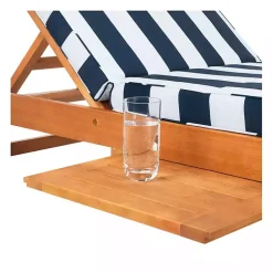 Kirklands Home Outdoor Seating|Natural Wood Chaise with Table and Striped Cushion