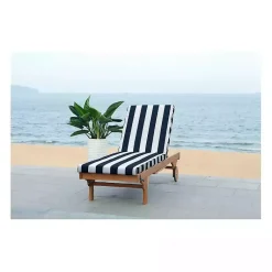 Kirklands Home Outdoor Seating|Natural Wood Chaise with Table and Striped Cushion
