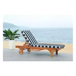 Kirklands Home Outdoor Seating|Natural Wood Chaise with Table and Striped Cushion