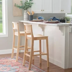 Kirklands Home Bar Stools & Counter Height Stools|Natural Wood Devin Bar Stools, Set of 2 Tan