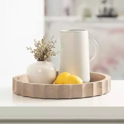 Hot Natural Wood Fluted Lissi Round Serving Tray Decorative Trays