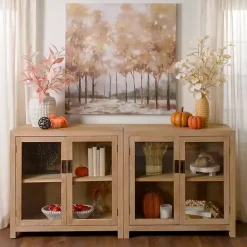 Kirklands Home Cabinets & Sideboards|Natural Wood Glass Door Modular Cabinet Tan