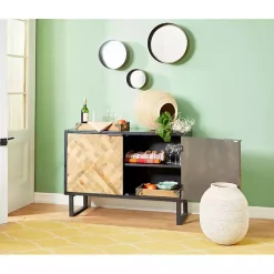 Kirklands Home Cabinets & Sideboards|Natural Wood Mosaic Paneling Cabinet