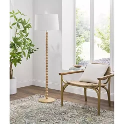 Kirklands Home Floor Lamps|Natural Wood Spindle Paduak Floor Lamp Tan