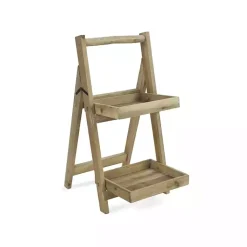 Kirklands Home Planters|Natural Wood 2-Tier Folding Plant Stand, 30 in. Brown