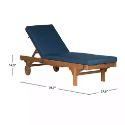 Kirklands Home Outdoor Seating|Natural Wooden Chaise with Table and Navy Cushion Blue