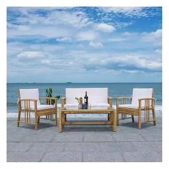 Kirklands Home Outdoor Sets|Natural Woven Wicker 4-pc. Outdoor Living Set Tan