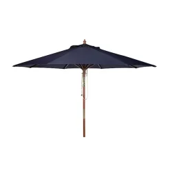 Kirklands Home Outdoor Accent Furniture|Navy 9 ft. Eucalyptus Outdoor Umbrella Blue