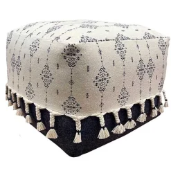 Clearance Navy and Ivory Scandinavian Motif Pouf Poufs & Floor Cushions