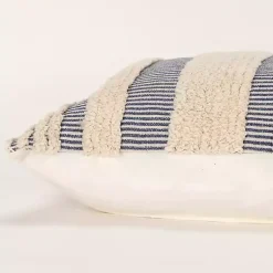 Outlet Navy and Natural Tufted Stripes Lumbar Pillow Pillows