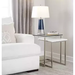 Kirklands Home Table Lamps|Navy and Silver Piper Table Lamp White