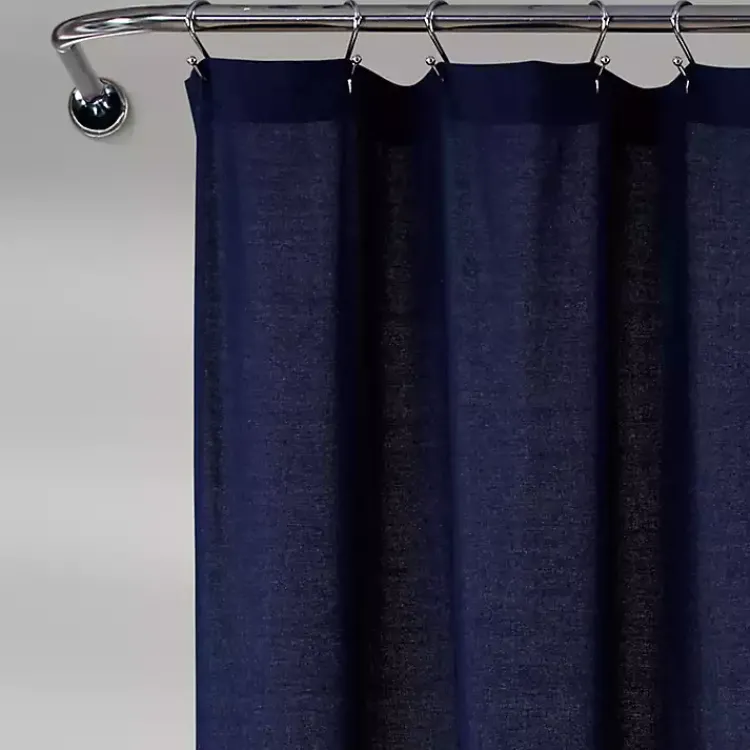 Kirklands Home Shower Curtains|Navy and White Button Accent Linen Shower Curtain Blue