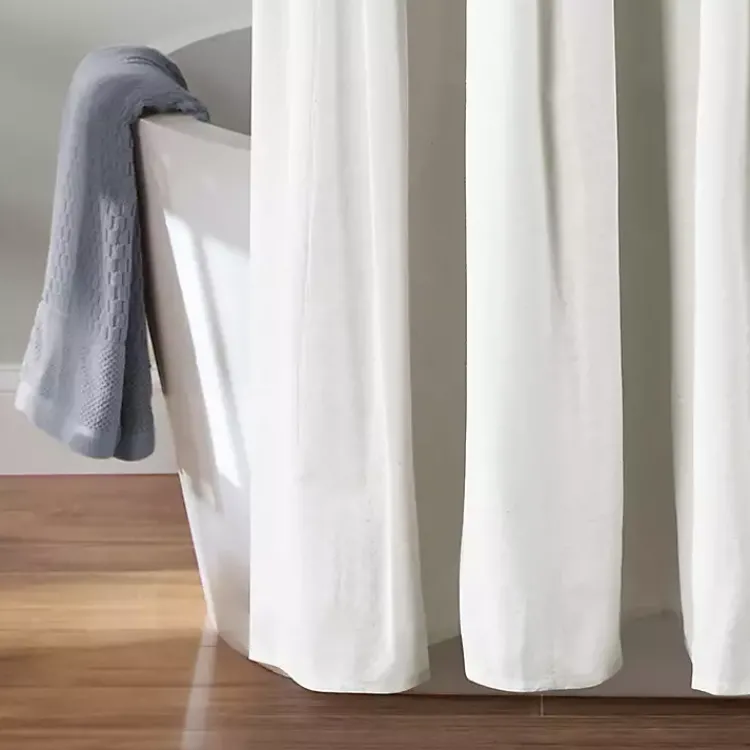 Kirklands Home Shower Curtains|Navy and White Button Accent Linen Shower Curtain Blue