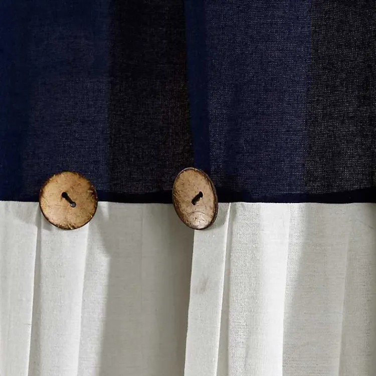 Kirklands Home Shower Curtains|Navy and White Button Accent Linen Shower Curtain Blue