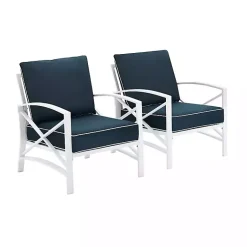 Kirklands Home Outdoor Seating|Navy and White Dayton Outdoor Chairs, Set of 2 Blue