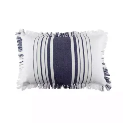 Sale Navy and White Stripe Fringe Throw Pillow Pillows
