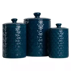 Kirklands Home Kitchen Storage|Navy Atlantic Ceramic Canisters, Set of 3 Blue