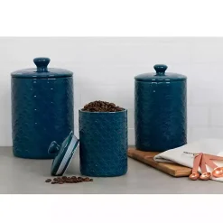 Kirklands Home Kitchen Storage|Navy Atlantic Ceramic Canisters, Set of 3 Blue
