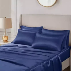 Kirklands Home Bed Sheets|Navy Satin 6-pc. Full Sheet Set Blue