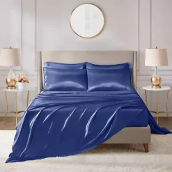 Kirklands Home Bed Sheets|Navy Satin 6-pc. King Sheet Set Blue