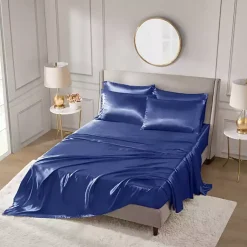 Kirklands Home Bed Sheets|Navy Satin 6-pc. Queen Sheet Set Blue