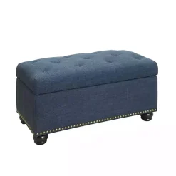 Kirklands Home Benches & Ottomans|Navy Tufted Jess Storage Ottoman Bench Blue