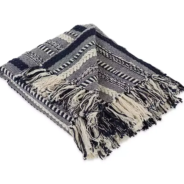 New Navy Braided Stripe Throw Blankets & Throws