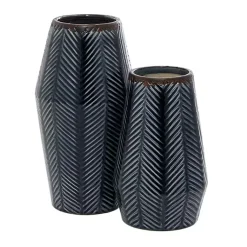Best Navy Carved Chevron Ceramic Vases, Set of 2 Vases